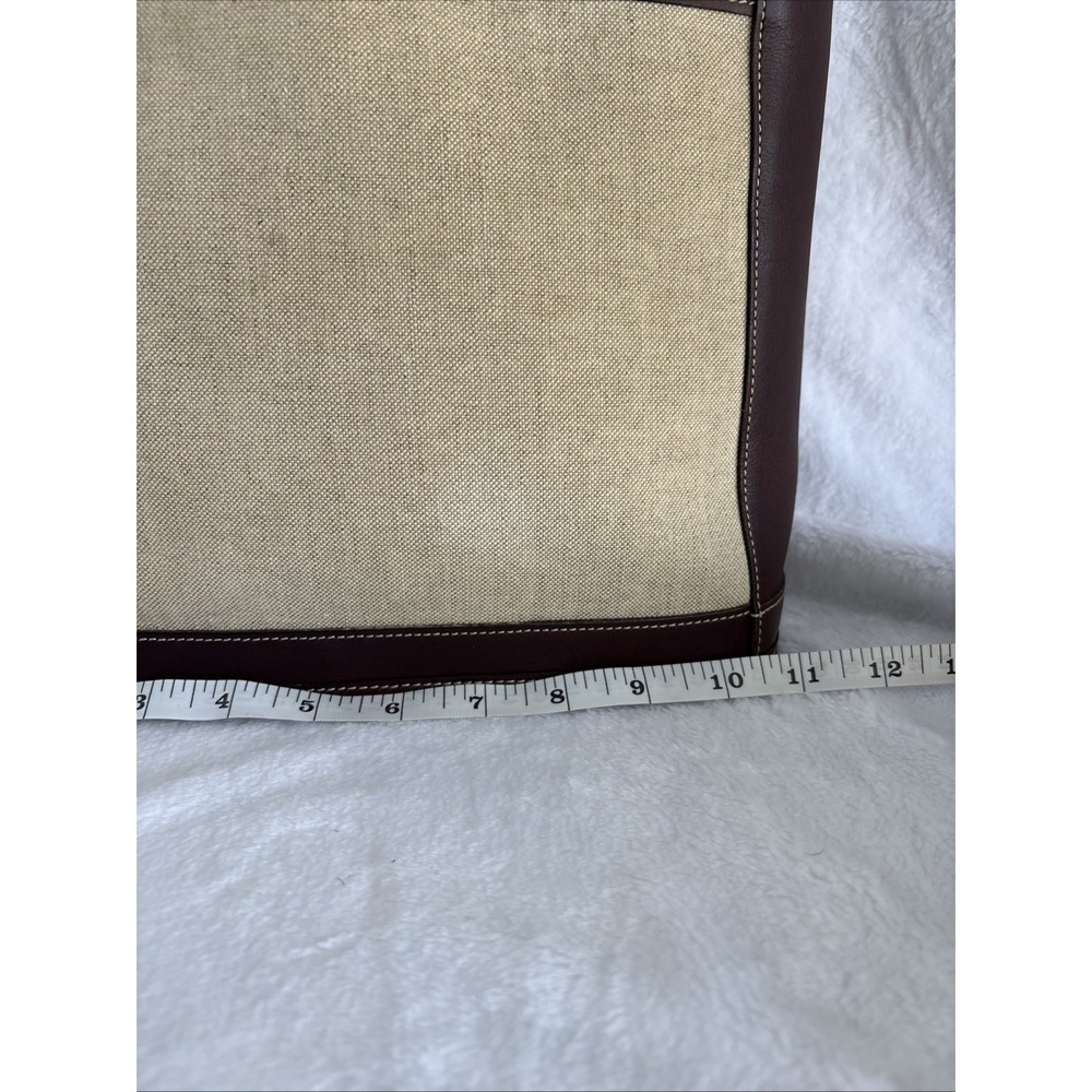 Vintage COACH Bleecker Linen Tote Bag Brown Leather 6122 90s USA - Picture 3 of 15